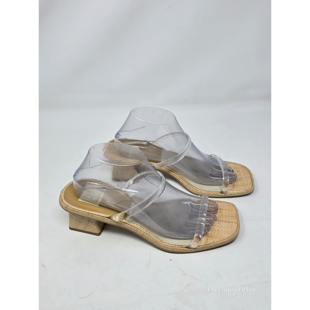 Dolce Vita Noles Clear Vinyl Slide Sandals Raffia Chunky Block Heel  sz 10